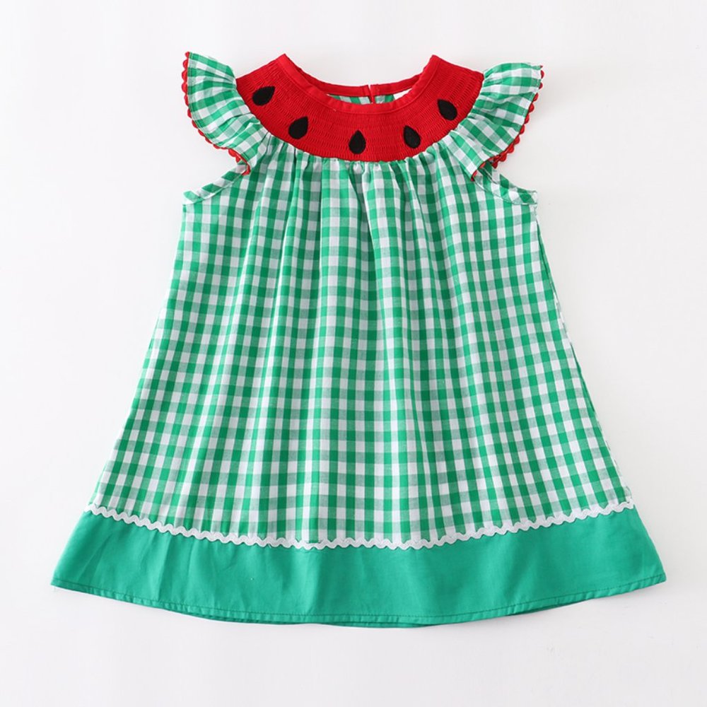 Girls Gingham Watermelon Ruffle Dress